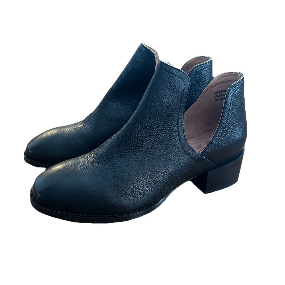 Seychelles Black Leather Cutout Ankle Booties Low Block‎ Heel Women's 6 NEW